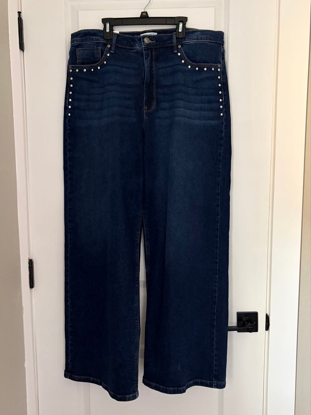 Nine West High Rise Wide Leg Studded Denim Jeans Dark Wash Size 16